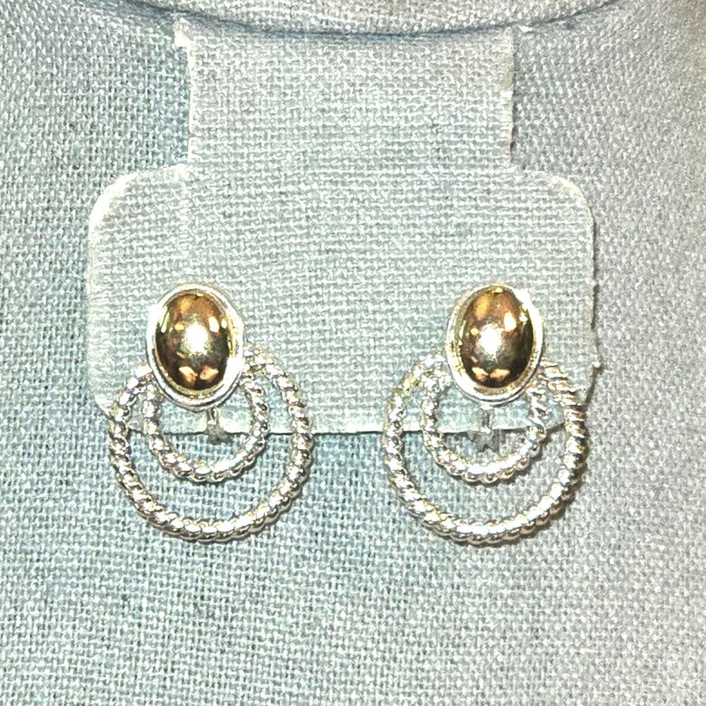 JJG Jonette Jewelry Gallery Earrings Clip On Gold Silver Two Tone Rope Hoop
